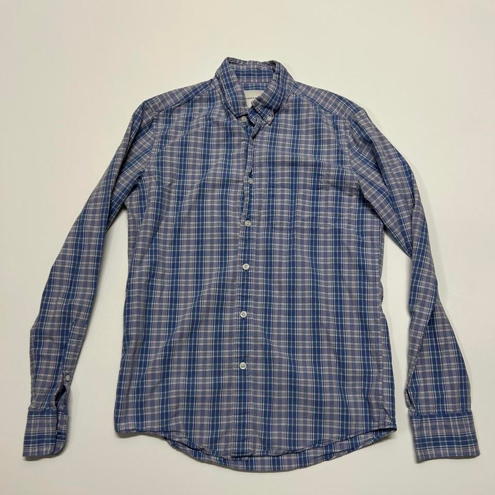 American Eagle Blue Plaid Button Up Shirt Womens XS